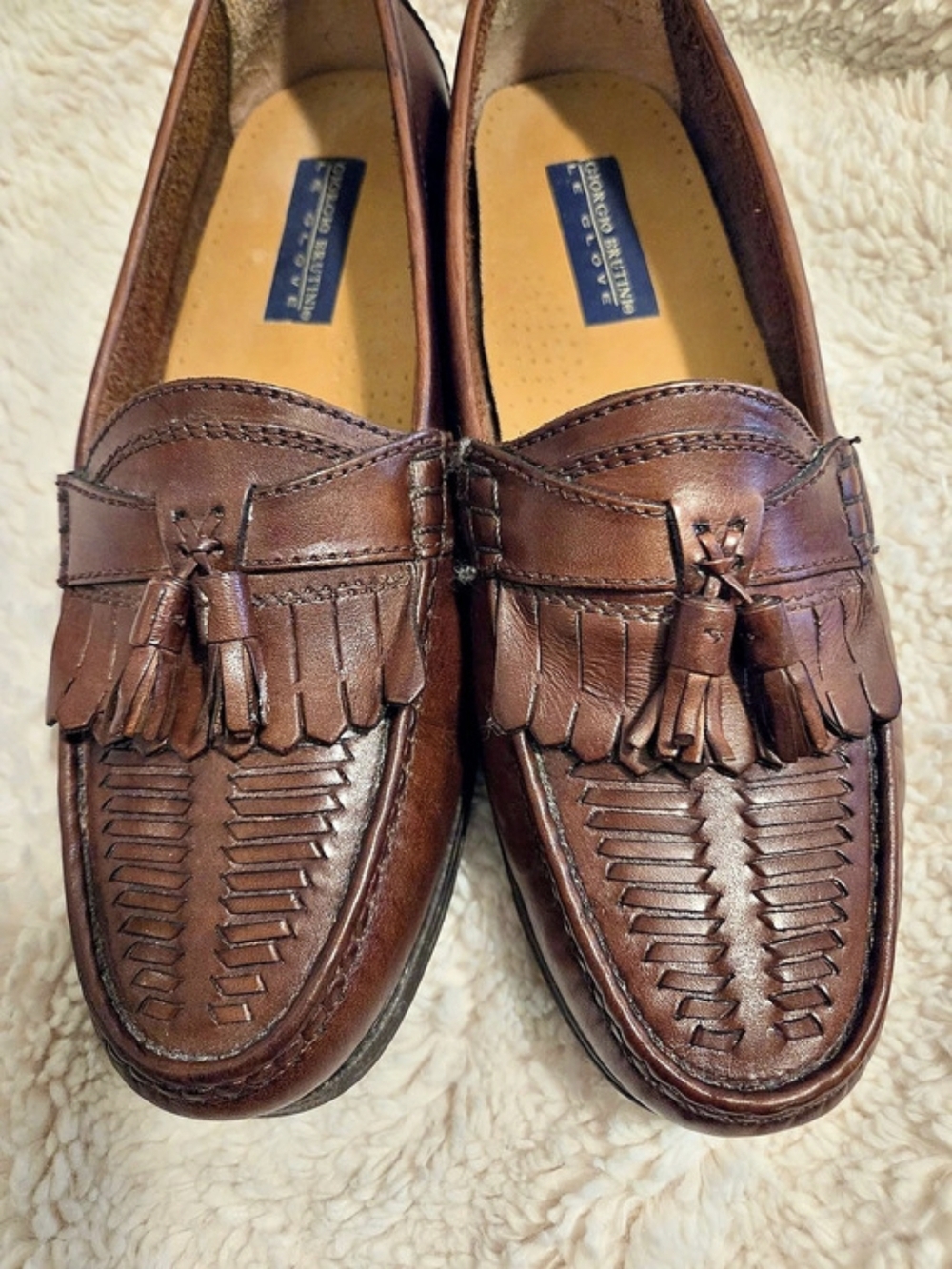 Giorgio Brutini Le Glove Woven Tassel Kiltie Loafers Brown